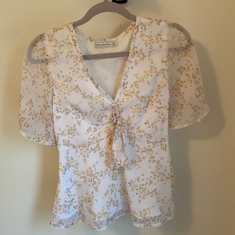 White Floral Blouse (yellow and brown flowers)